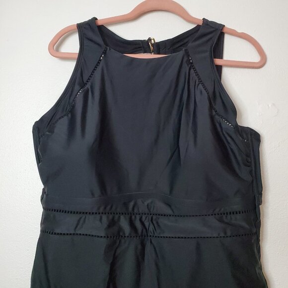 WOMEN’S HIGH NECK MEDIUM COVERAGE ONE PIECE SWIMSUIT SHADE & SHORE BLACK 20 - Picture 4 of 13